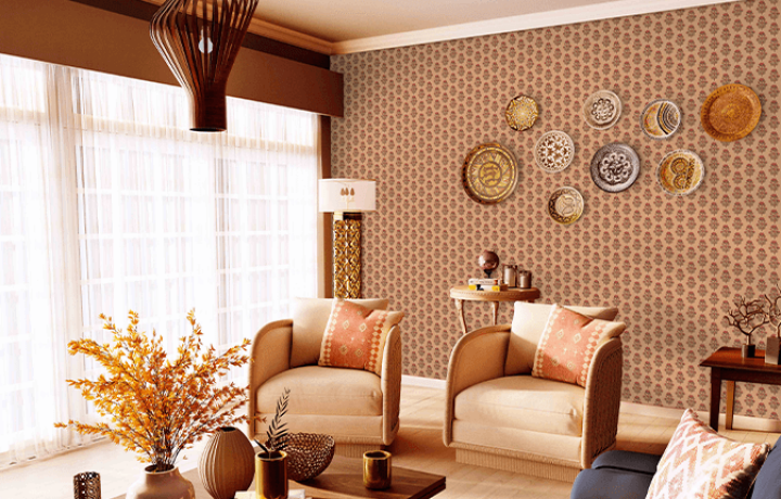 ColourDrive-Asian paints Nilaya Wallpaper Sanganer Design House Wall Wallpaper Design for Living Room